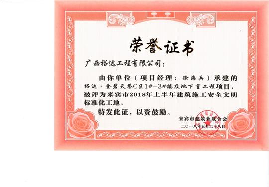 来宾市2018年上半年建筑施工安全文明标准化工地乐鱼页面在线登录-leyu.com
·金碧天誉C区1#-3#楼及地下室工程项目