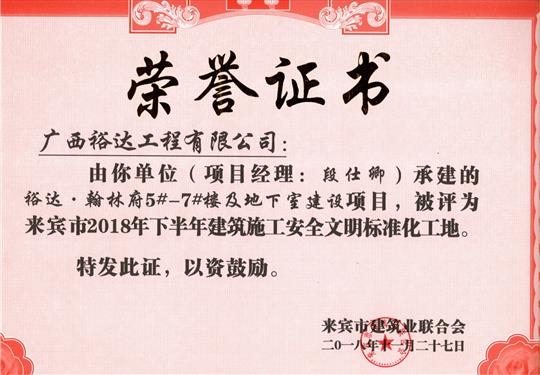 来宾市2018年下半年安全文明标准化工地（乐鱼页面在线登录-leyu.com
。翰林府5#-7#楼及地下室）